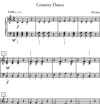 Country Dance Sheet Music and Sound Files for Piano Students